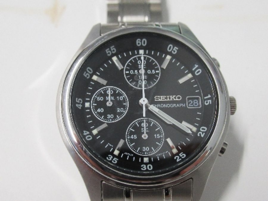 Seiko, chronograph stainless steel gentleman's wristwatch, with date aperture, on a metal strap, the - Image 5 of 5