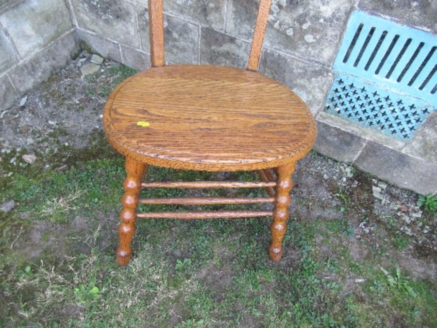 An unusual Arts and Crafts style high ladder back oak chair, max height 49ins, seat width 19ins - Image 3 of 4