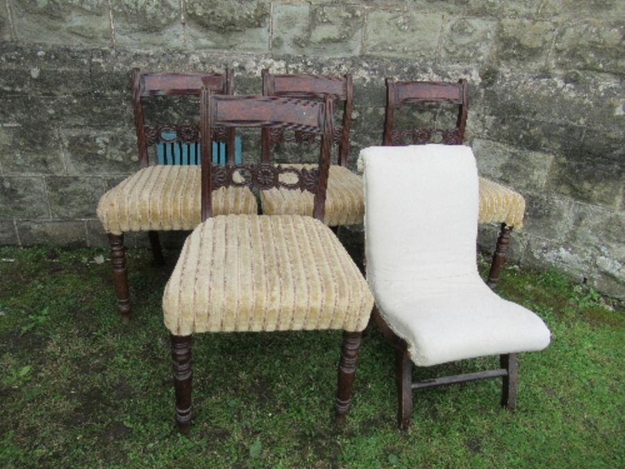 A set of four 19th century mahogany bar back dining chairs, together with an easy chair