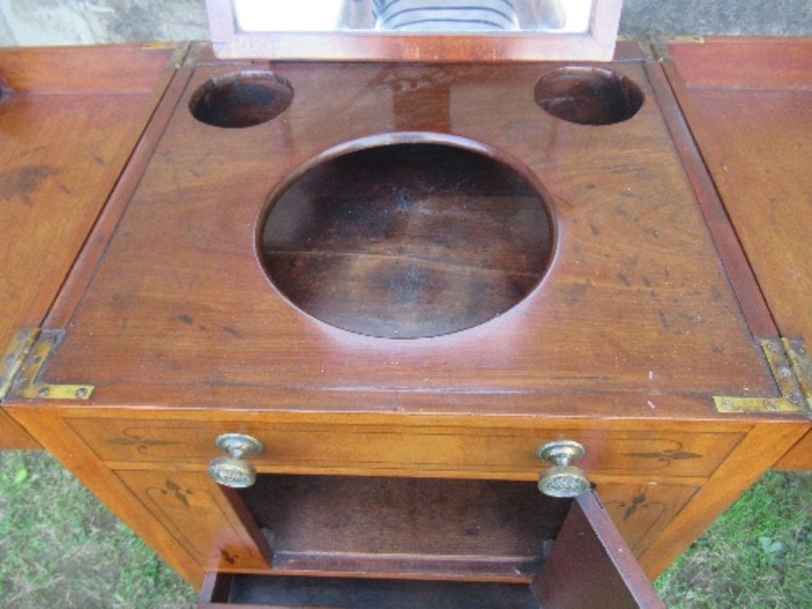 A 19th century mahogany folding pot cupboard / dressing table, the top opening to reveal apertures - Image 2 of 6