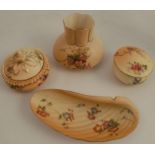 A Royal Worcester blush ivory trinket box and cover, decorated with flowers, diameter 3ins, together