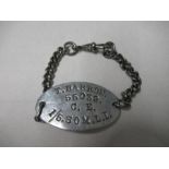 World War 1, an identity bracelet stamped T Barron, 55039 C.E. 1/5.SOM.L.I., belonging to Private