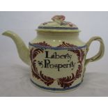 An 18th century William Greatbatch creamware teapot, decorated with Liberty & Prosperity within an