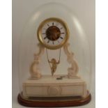 A 19th century white marble mantel clock, the drum movement stamped E Chappement Brevete, with