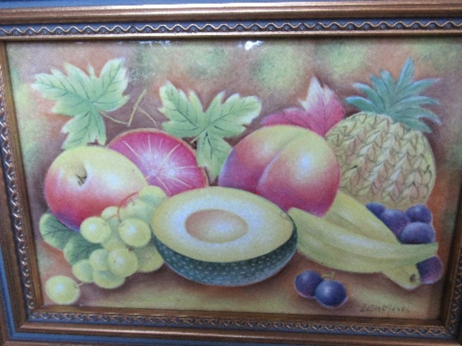 A porcelain plaque, decorated with hand painted fruit, signed Leaman, 5.5ins x 9ins - Image 3 of 4