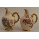 Two Royal Worcester gilded ivory flat back jugs, decorated with floral sprays, shape number 1094,