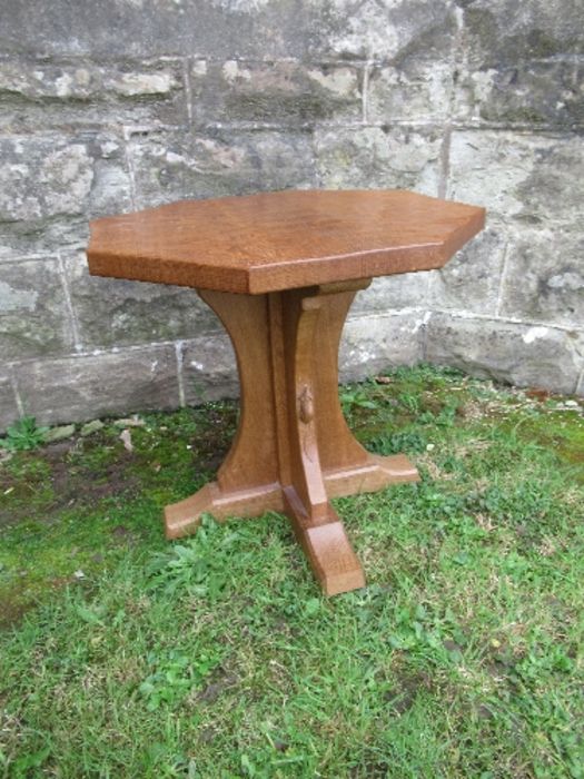 A Robert Mouseman Thompson oak octagonal occasional  table, with adzed finish, height 19ins,