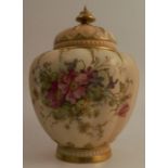 A Royal Worcester blush ivory covered pot pourri, with inner cover, the fluted body decorated with a