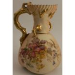 A Royal Worcester blush ivory coral jug, decorated with floral sprays, shape number 1507, dated