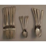 A collection of continental silver flatware, comprising six forks, four spoons and four tea