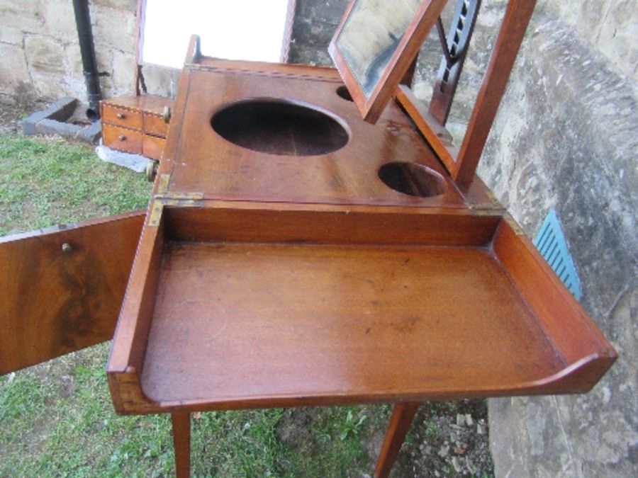 A 19th century mahogany folding pot cupboard / dressing table, the top opening to reveal apertures - Image 3 of 6