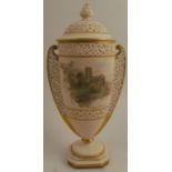 A Grainger & Co Royal China Works Worcester reticulated ivory vase and cover, decorated with a