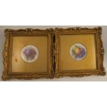 A pair of Royal Worcester framed porcelain plaques, decorated with fruit by R Seabright, one af,