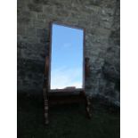 A 19th century mahogany framed cheval mirror, plate size 46ins x 25.5ins, x max height 66ins