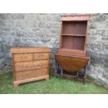 An oak chest of drawers, width 36ins x depth 20ins x height 32ins, together with an oak gate leg