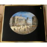 A French Impressionist style picture, reverse painted on oval convex glass with mother of pearl