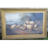 Alfred Morris, oil on canvas, sheep in landscape, 30ins x 50ins