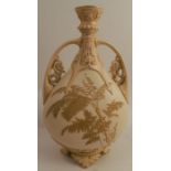 A Royal Worcester gilded ivory vase, decorated with ferns, with pierced and embossed decoration,