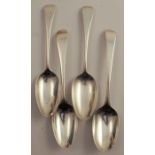 Four mid 18th century silver serving spoons, all bottom marked and various dates, weight 8oz