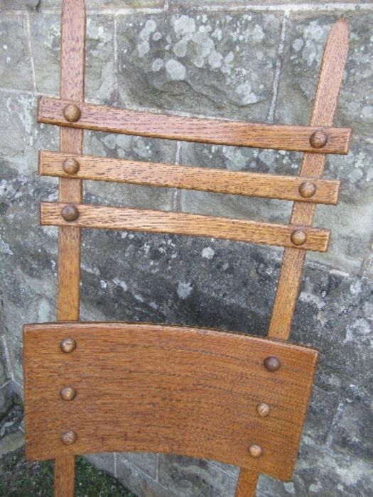 An unusual Arts and Crafts style high ladder back oak chair, max height 49ins, seat width 19ins - Image 2 of 4