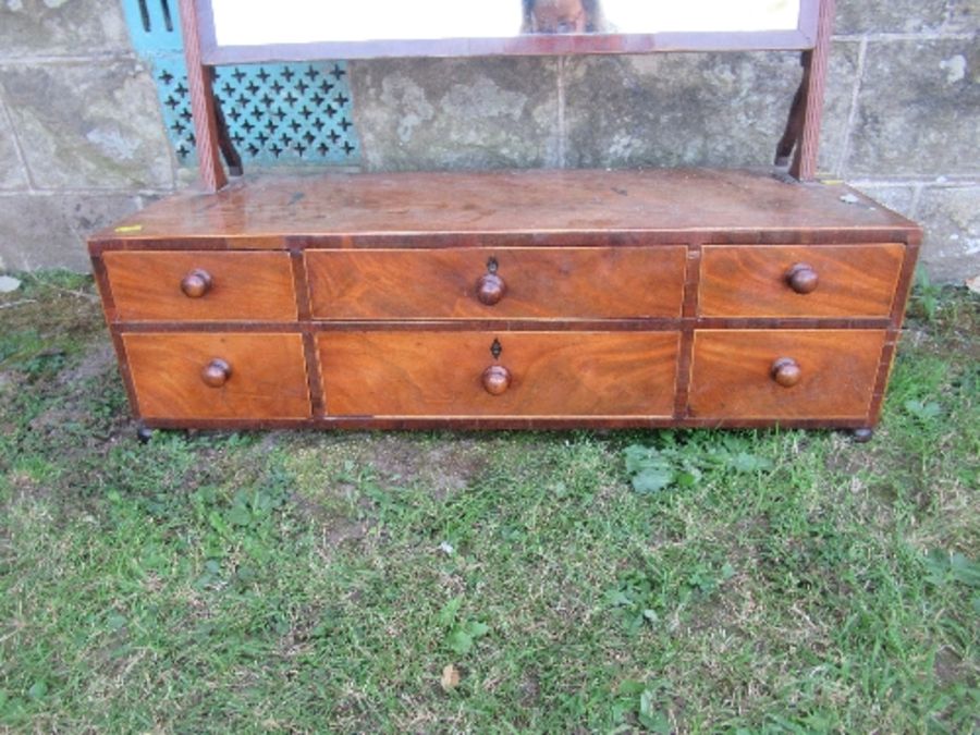 A large 19th century mahogany swing frame toilet mirror, the base fitted with two long central - Image 2 of 5