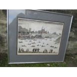 A signed L S Lowry artist's proof, "Crime Lake", having Adam Collection Ltd gallery label to the