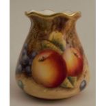 A Royal Worcester vase, the front decorated with fruit to a mossy background by L K Till, height 3.