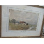 William Sidney Cooper, watercolour, cows beside a river, 9ins x 13.5ins, water damage to the