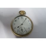 Anonymous, a gilt metal open faced pocket watch, the enamel dial, housing a 7 jewel movement, '"