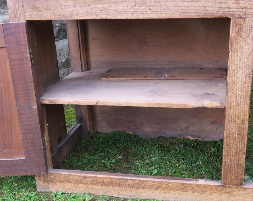 An antique oak Welsh sideboard, with three drawers to the frieze, above cupboard doors to each side, - Image 4 of 6