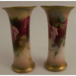 Two Royal Worcester trumpet shaped vases, decorated with roses, shape number G923, dated 1915 and