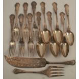 A set of six French silver dinner forks, weight 17oz, together with a set of six French silver