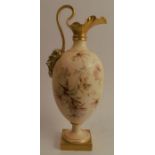 A Royal Worcester blush ivory ewer, decorated with insects and flowers, monogrammed for Edward Raby,