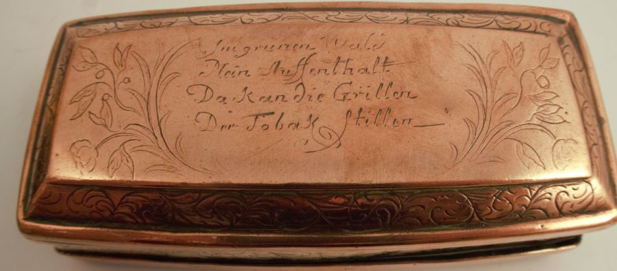 Five 19th century Continental snuff boxes, three in brass, two in copper and brass, the lid of one - Image 5 of 15