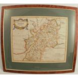 Robert Morden, a framed 18th Century hand coloured map of Gloucestershire, 13.25ins x 16.5ins