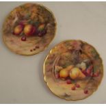 Two Royal Worcester cabinet plates, decorated with fruit to a mossy background by H H Price, both