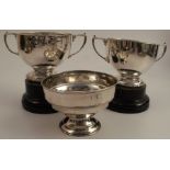 Three various hallmarked silver trophy cups, on bases, weight 6oz