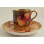 A Royal Worcester coffee can and saucer, painted to the exterior of the can and the saucer with