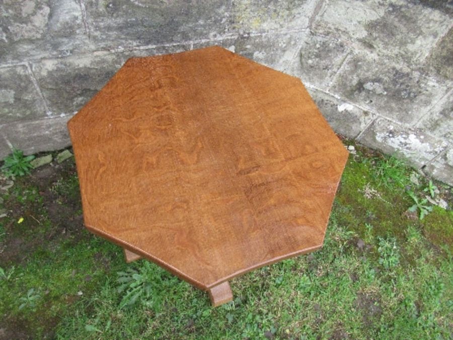 A Robert Mouseman Thompson oak octagonal occasional  table, with adzed finish, height 19ins, - Image 2 of 4