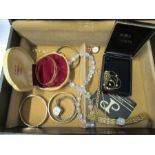 A small collection of costume jewellery, housed in a jewellery box
