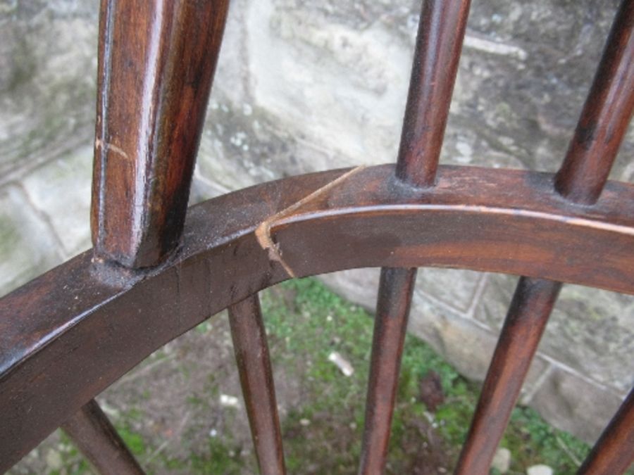 A  Windsor chair, splat damaged and restored, split to back stretcher, together with a tub chair - Image 3 of 5