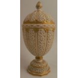 A Grainger & Co Worcester reticulated ivory covered vase, attributed to George Owen, with pierced