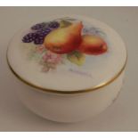 A Royal Worcester patch box and cover, the lid decorated with fruit and flowers by M Hawker,