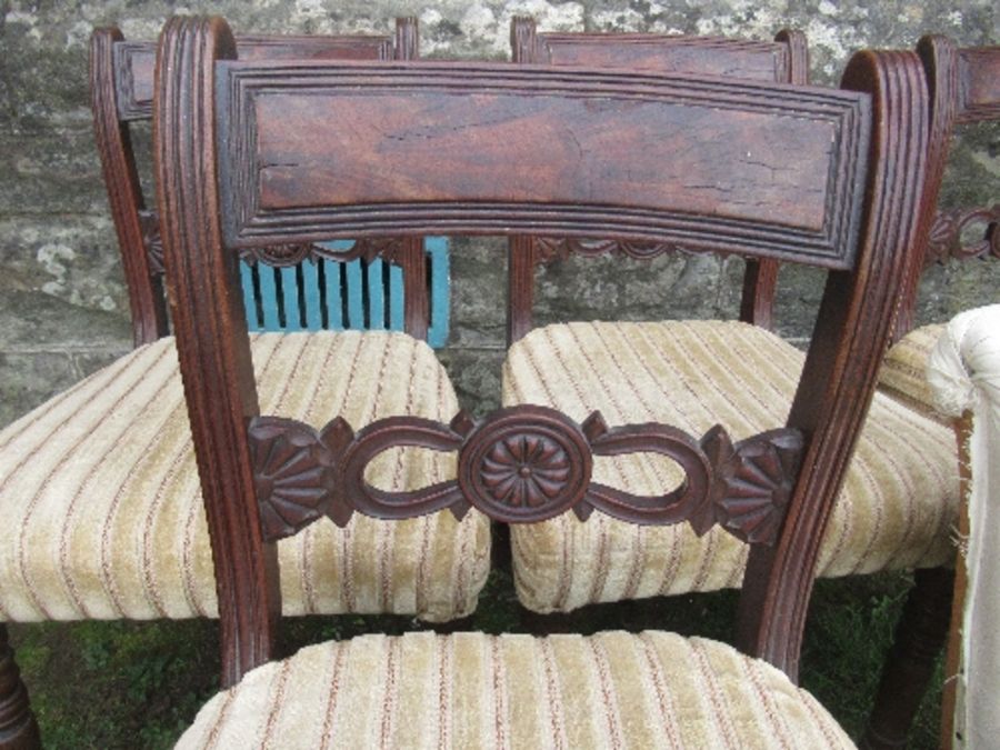 A set of four 19th century mahogany bar back dining chairs, together with an easy chair - Image 2 of 4