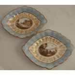 A pair of 19th century Crown Derby lozenge shaped dishes, decorated with named views of Tunbridge