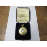 A Benson 18ct gold half hunter pocket watch,  the white enamel dial with subsidiary dial, the