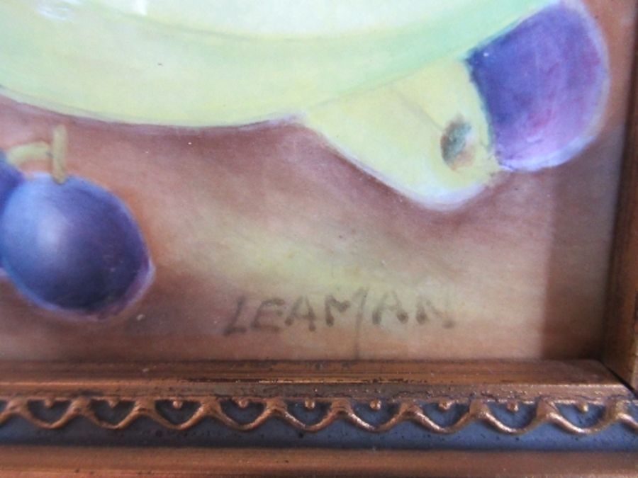 A porcelain plaque, decorated with hand painted fruit, signed Leaman, 5.5ins x 9ins - Image 2 of 4