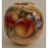 A Royal Worcester vase, decorated with fruit to a mossy background by Roberts, shape number 2491,