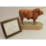 A Royal Worcester limited edition model, Highland Bull, modelled by Doris LIndner, with plinth and