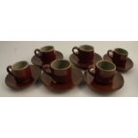 A set of six Japanese pottery cups and saucers, with character marks generally good condition , v